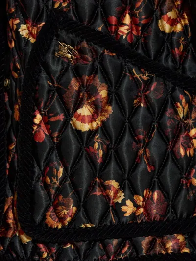 Burberry Floral Printed Quilted Jacket In Black
