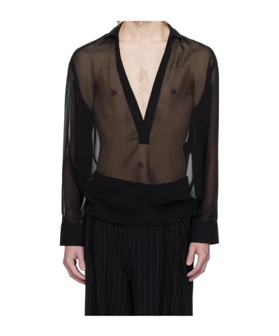 Louis Gabriel Nouchi Deep V-neck Long-sleeved Shirt In Black
