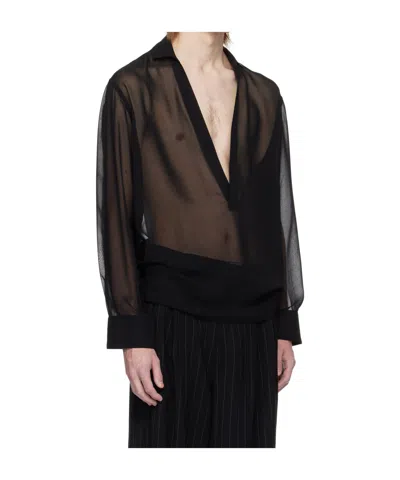 Louis Gabriel Nouchi Deep V-neck Long-sleeved Shirt In Black