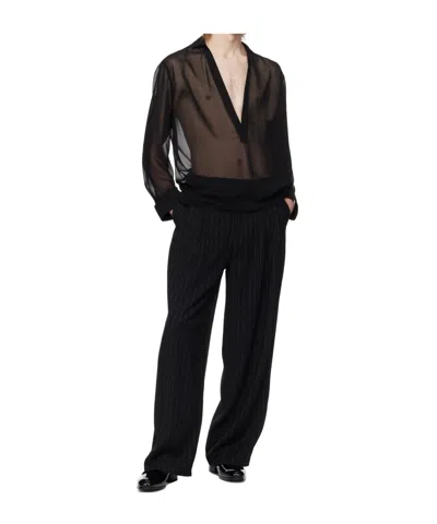 Louis Gabriel Nouchi Deep V-neck Long-sleeved Shirt In Black