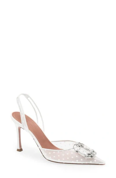 Amina Muaddi Camelia Swiss Dot Slingback Pump In White