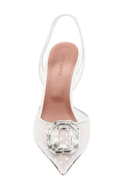 Amina Muaddi Camelia Swiss Dot Slingback Pump In White