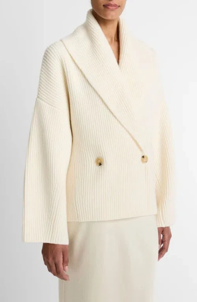 Vince Double Breasted Rib Cardigan In White