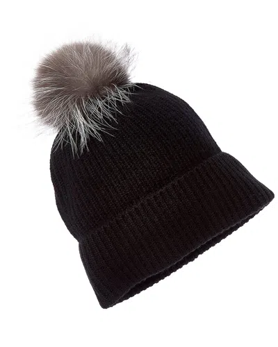 Amicale Cashmere Chunky Rib Knit Cashmere Hat In Black