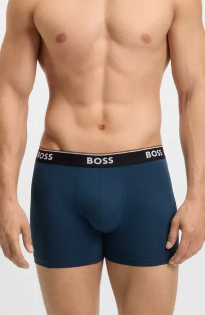 Hugo Boss Boss Assorted 3-pack Power Stretch Cotton Boxer Briefs In Blue