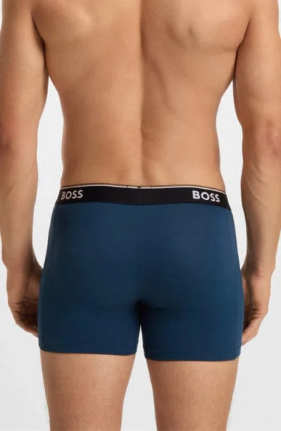 Hugo Boss Boss Assorted 3-pack Power Stretch Cotton Boxer Briefs In Blue