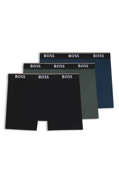 Hugo Boss Boss Assorted 3-pack Power Stretch Cotton Boxer Briefs In Blue