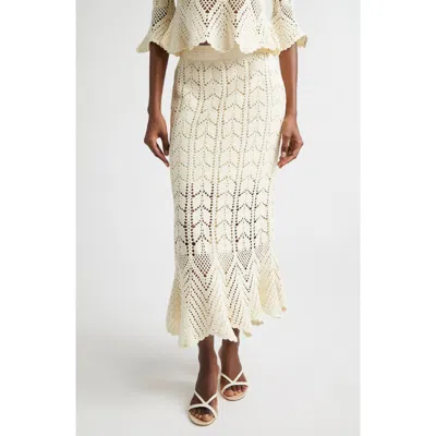 Zimmermann Awaken Lace Crochet Midi Skirt In Cream In White