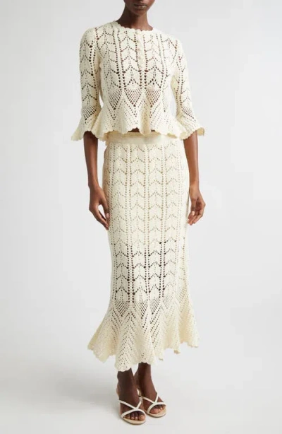 Zimmermann Awaken Lace Crochet Midi Skirt In Cream In White
