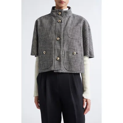 Max Mara Aeuro Glen Plaid Convertible Cashmere Cape In Gray