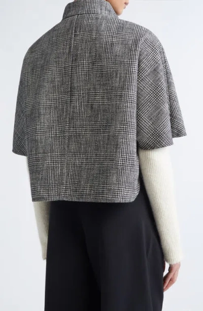 Max Mara Aeuro Glen Plaid Convertible Cashmere Cape In Gray