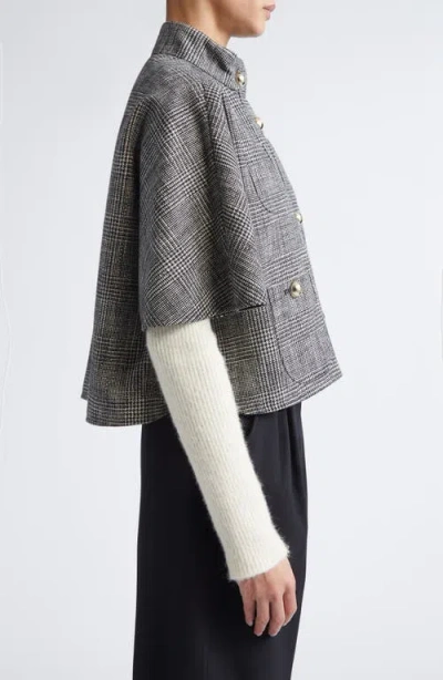 Max Mara Aeuro Glen Plaid Convertible Cashmere Cape In Gray