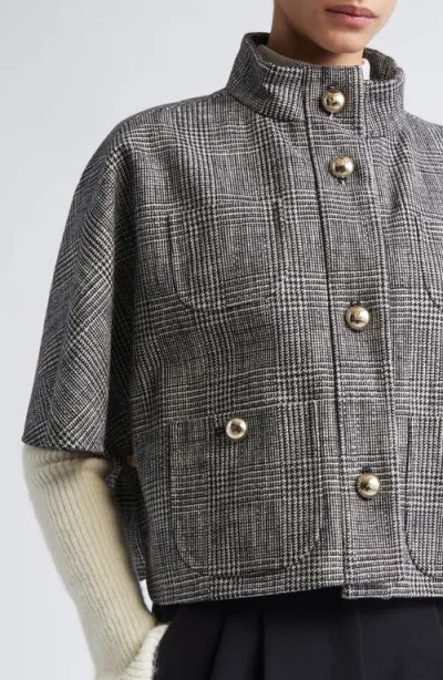 Max Mara Aeuro Glen Plaid Convertible Cashmere Cape In Gray