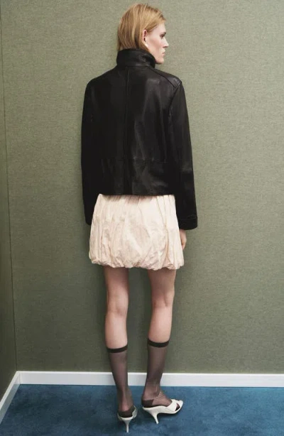 Mango Stand Collar Leather Jacket In Black