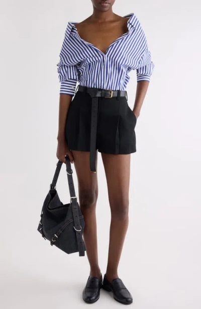 Givenchy Pleated Wool Grain De Poudre Shorts In Black
