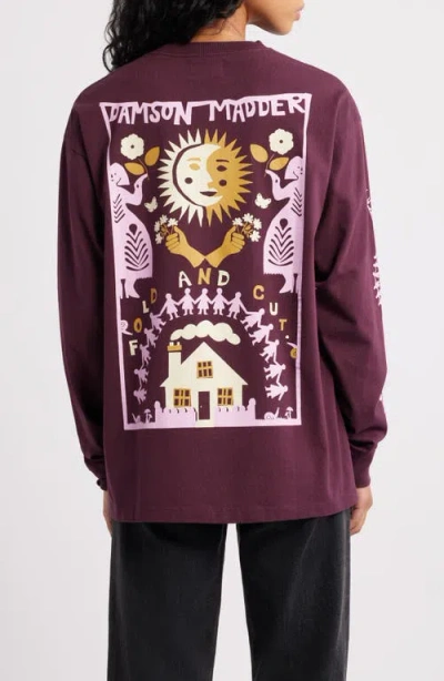 Damson Madder Paper Cut Gals Long Sleeve Organic Cotton Graphic T-shirt In Purple