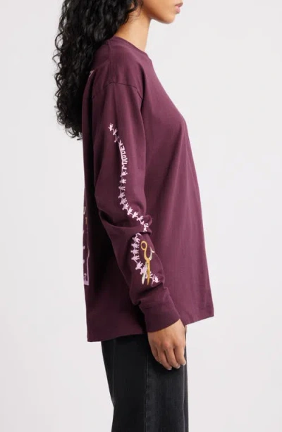 Damson Madder Paper Cut Gals Long Sleeve Organic Cotton Graphic T-shirt In Purple
