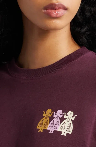 Damson Madder Paper Cut Gals Long Sleeve Organic Cotton Graphic T-shirt In Purple