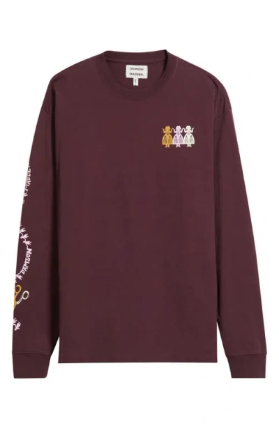 Damson Madder Paper Cut Gals Long Sleeve Organic Cotton Graphic T-shirt In Purple