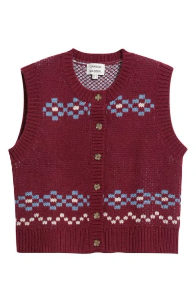 Damson Madder Sofie Wool Sweater Vest In Burgundy