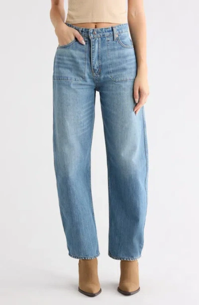 Re/done The Rewind High Waist Crop Barrel Leg Jeans In Blue