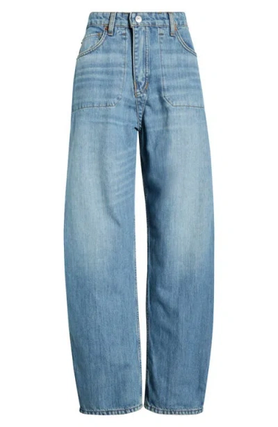 Re/done The Rewind High Waist Crop Barrel Leg Jeans In Blue