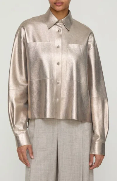 Lafayette 148 New York Metallic Stardust Suede Oversize Button-up Shirt In Neutral