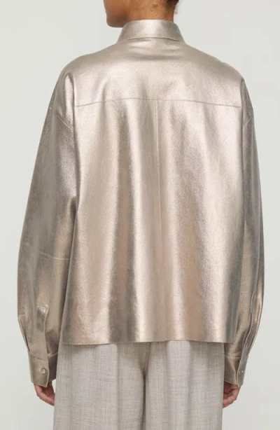 Lafayette 148 New York Metallic Stardust Suede Oversize Button-up Shirt In Neutral