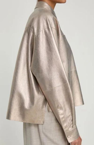 Lafayette 148 New York Metallic Stardust Suede Oversize Button-up Shirt In Neutral