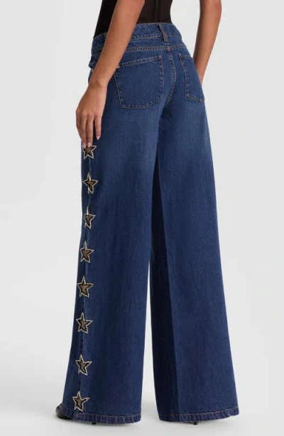 Alice And Olivia Amazing Low Rise Wide Leg Snap Trim Jeans In Cambria Vintage In Blue