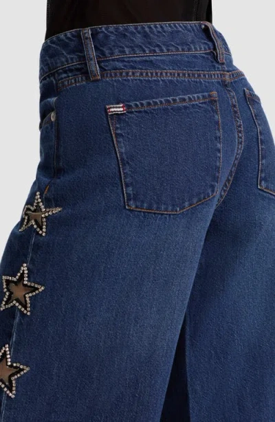 Alice And Olivia Amazing Low Rise Wide Leg Snap Trim Jeans In Cambria Vintage In Blue