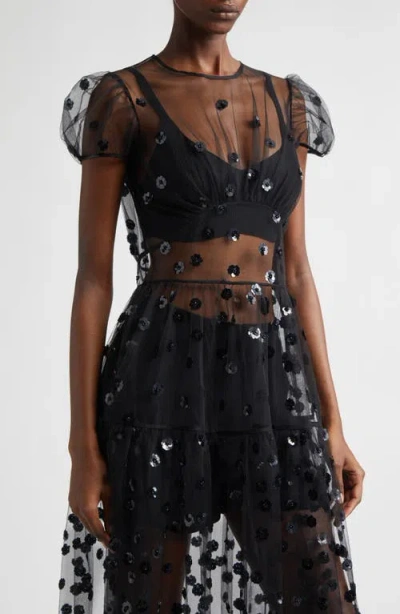 Cecilie Bahnsen Cbnanna Sequin Blossom Tulle Dress In Black
