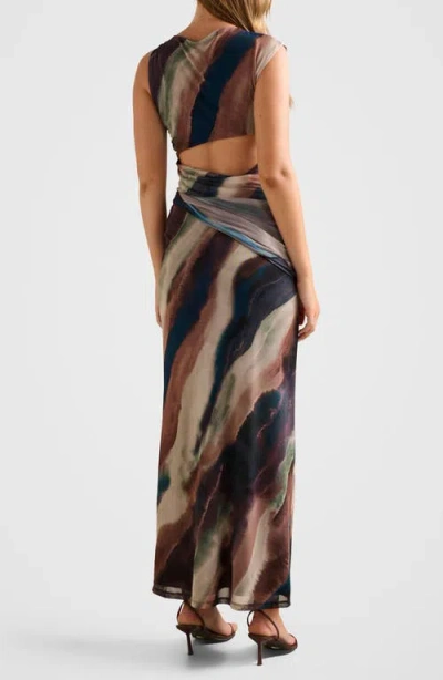 Ever New Karina Knotted One Shoulder Mesh Maxi Dress In Multi