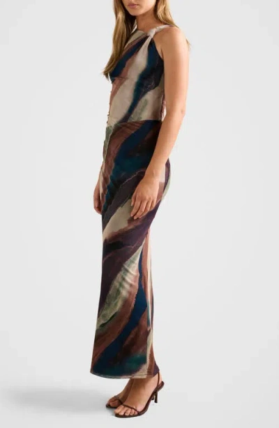 Ever New Karina Knotted One Shoulder Mesh Maxi Dress In Multi