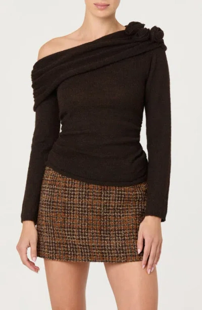 Astr The Label Fenia Embellished One Shoulder Sweater In Brown