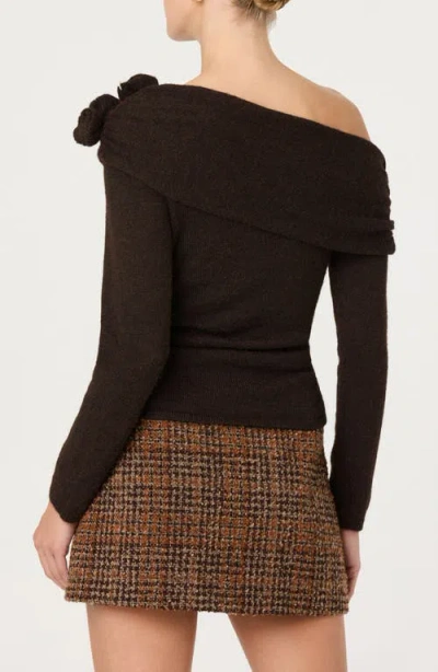 Astr The Label Fenia Embellished One Shoulder Sweater In Brown