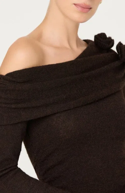 Astr The Label Fenia Embellished One Shoulder Sweater In Brown