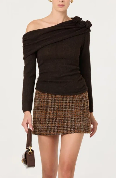 Astr The Label Fenia Embellished One Shoulder Sweater In Brown