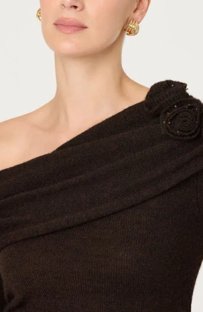 Astr The Label Fenia Embellished One Shoulder Sweater In Brown