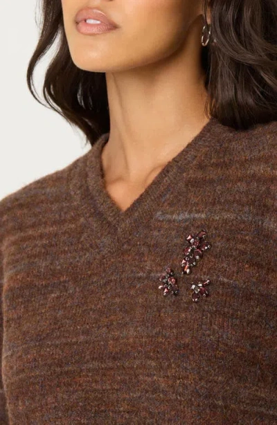 Astr The Label Dasia Embellished V-neck Sweater In Brown