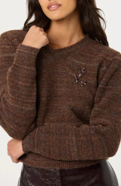 Astr The Label Dasia Embellished V-neck Sweater In Brown