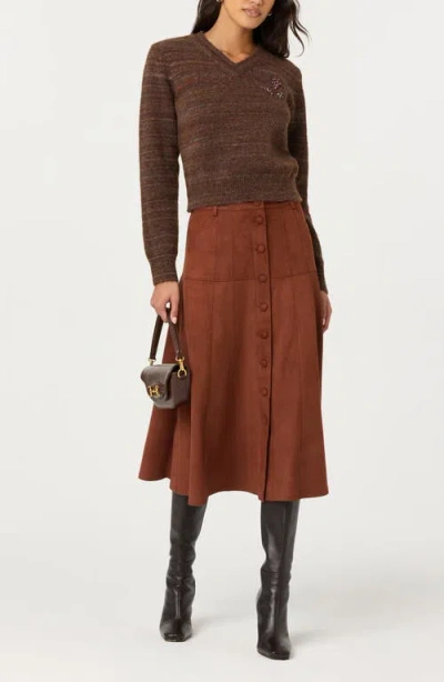 Astr The Label Zoya Faux Suede Midi Skirt In Brown