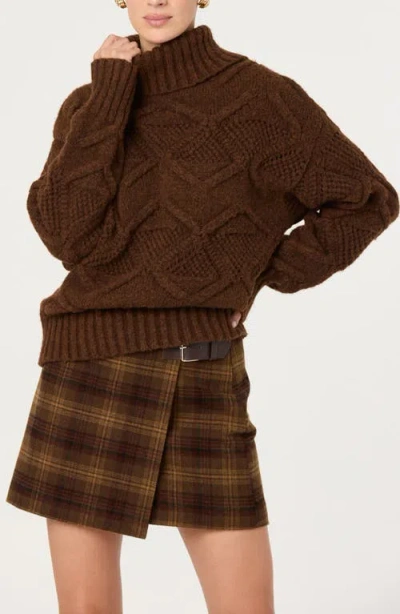 Astr The Label Janeth Cable Turtleneck Sweater In Brown