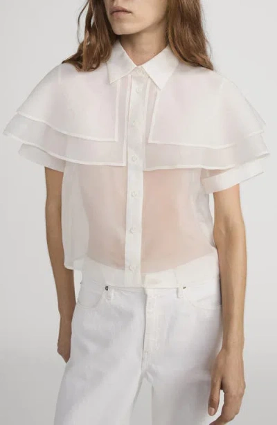 Frame Cape Accent Silk Button-up Shirt In White