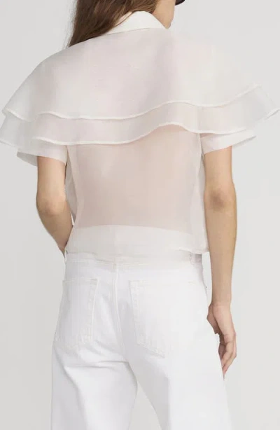 Frame Cape Accent Silk Button-up Shirt In White