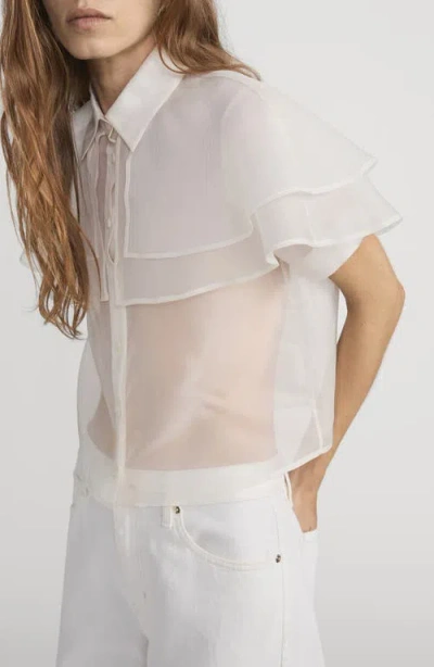 Frame Cape Accent Silk Button-up Shirt In White