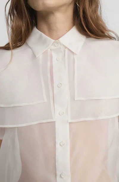 Frame Cape Accent Silk Button-up Shirt In White
