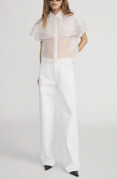 Frame Cape Accent Silk Button-up Shirt In White