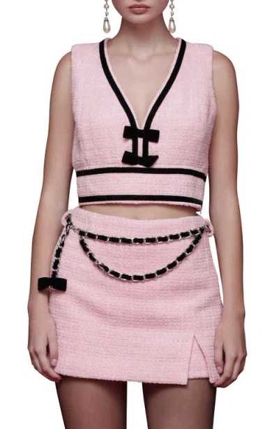 Avec Les Filles Bow Trim Sleeveless Crop Top In Pink
