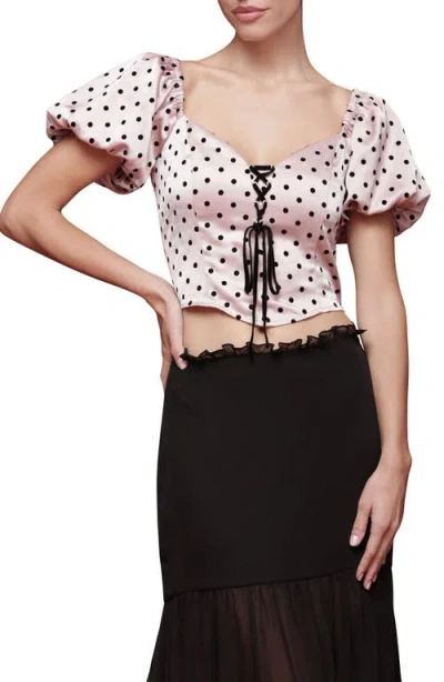 Avec Les Filles Puff Sleeve Polka Dot Crop Top In Multi